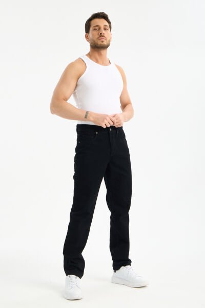 Erkek Lycrasız Siyah Baggy Kot Fermuarlı Dekploy Jeans