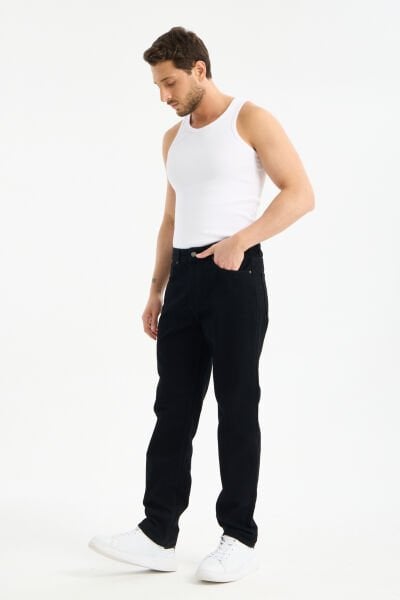 Erkek Lycrasız Siyah Baggy Kot Fermuarlı Dekploy Jeans