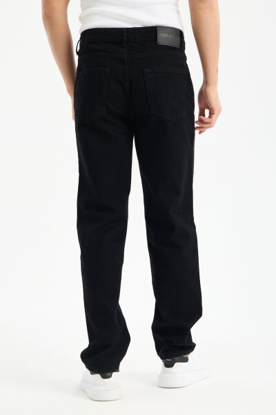Erkek Lycrasız Siyah Baggy Kot Fermuarlı Dekploy Jeans