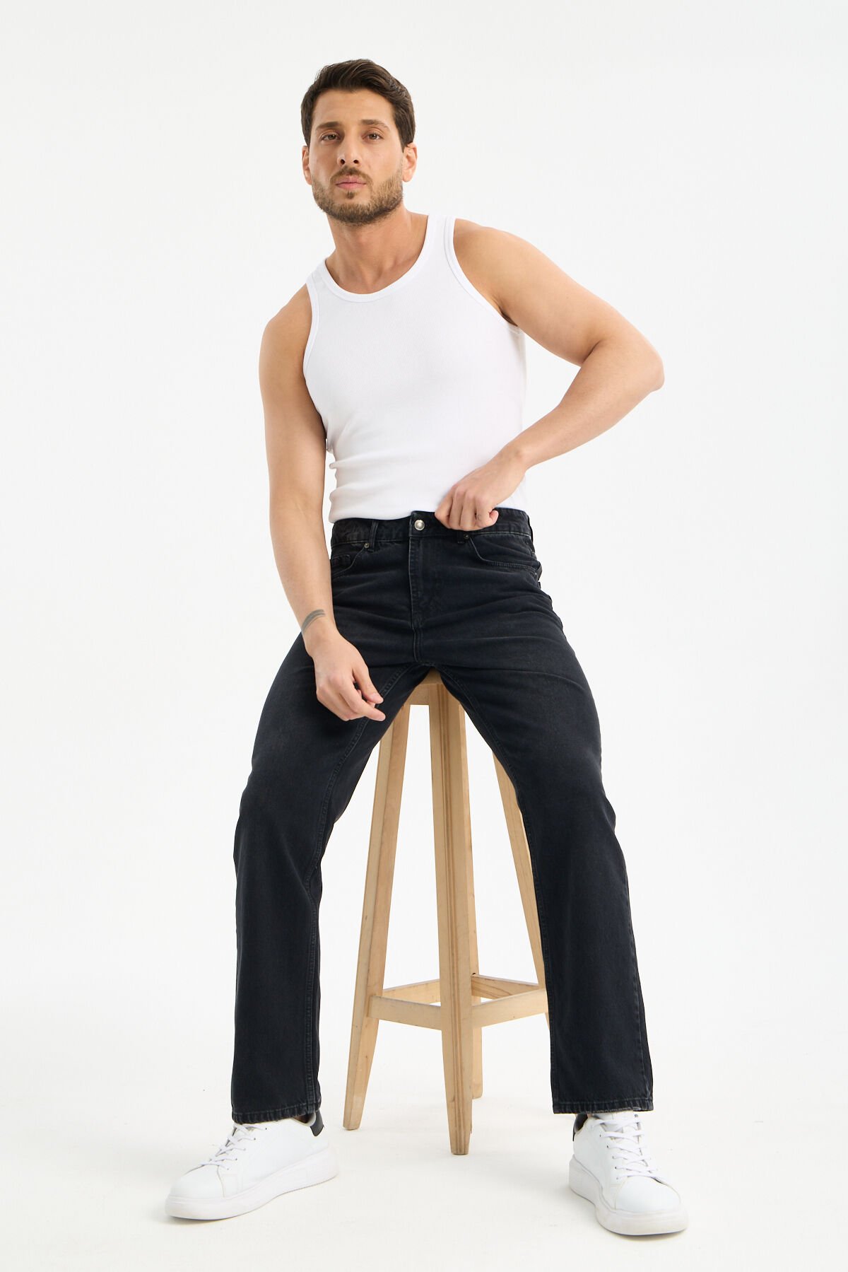 Erkek Lycrasız Füme Baggy Kot Fermuarlı Dekploy Jeans