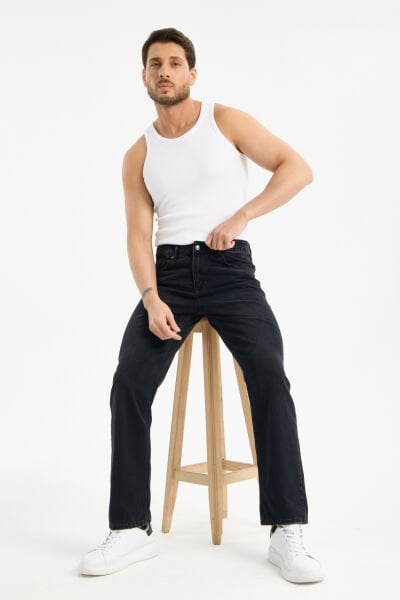 Erkek Lycrasız Füme Baggy Kot Fermuarlı Dekploy Jeans
