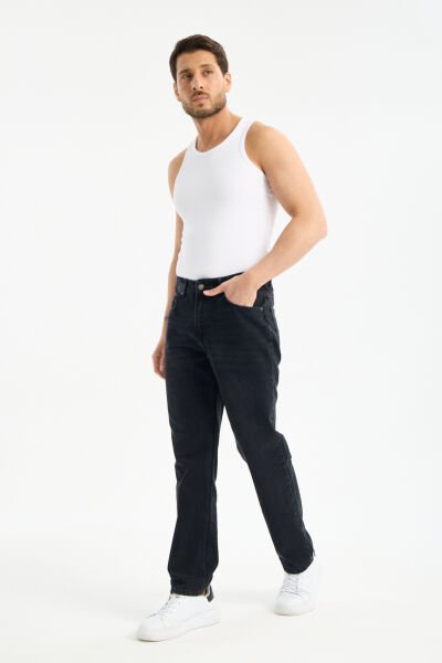 Erkek Lycrasız Füme Baggy Kot Fermuarlı Dekploy Jeans
