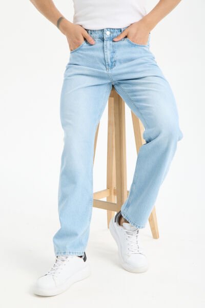 Erkek Lycrasız Buz Mavi Baggy Kot Fermuarlı Dekploy Jeans