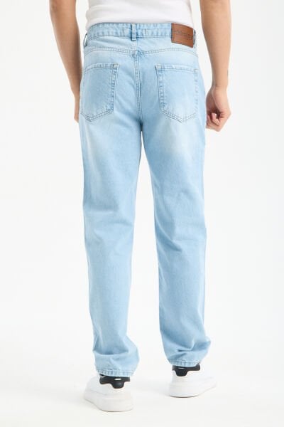 Erkek Lycrasız Buz Mavi Baggy Kot Fermuarlı Dekploy Jeans